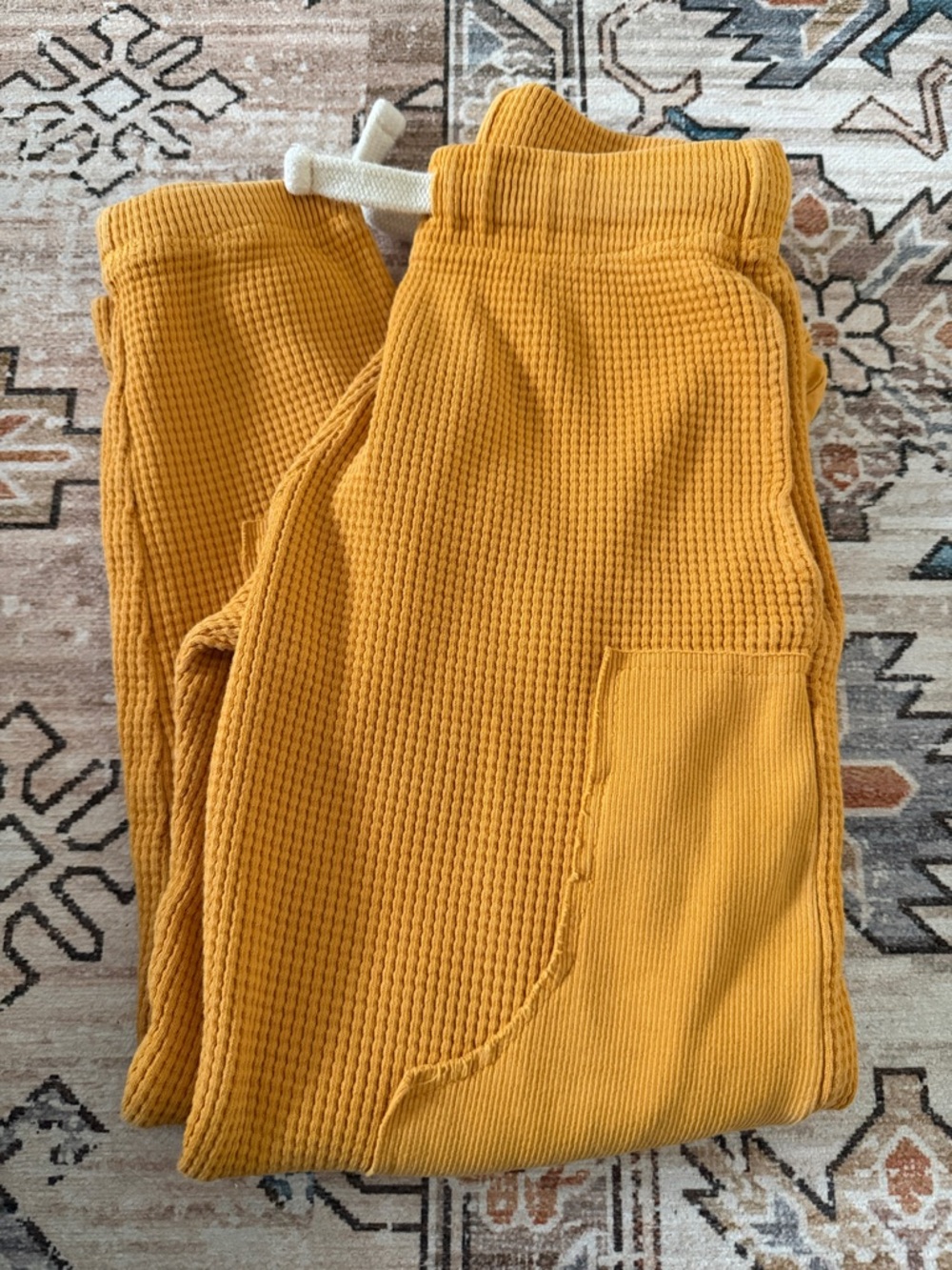 Kids Waffle Jogger Pants in Mustard Yellow